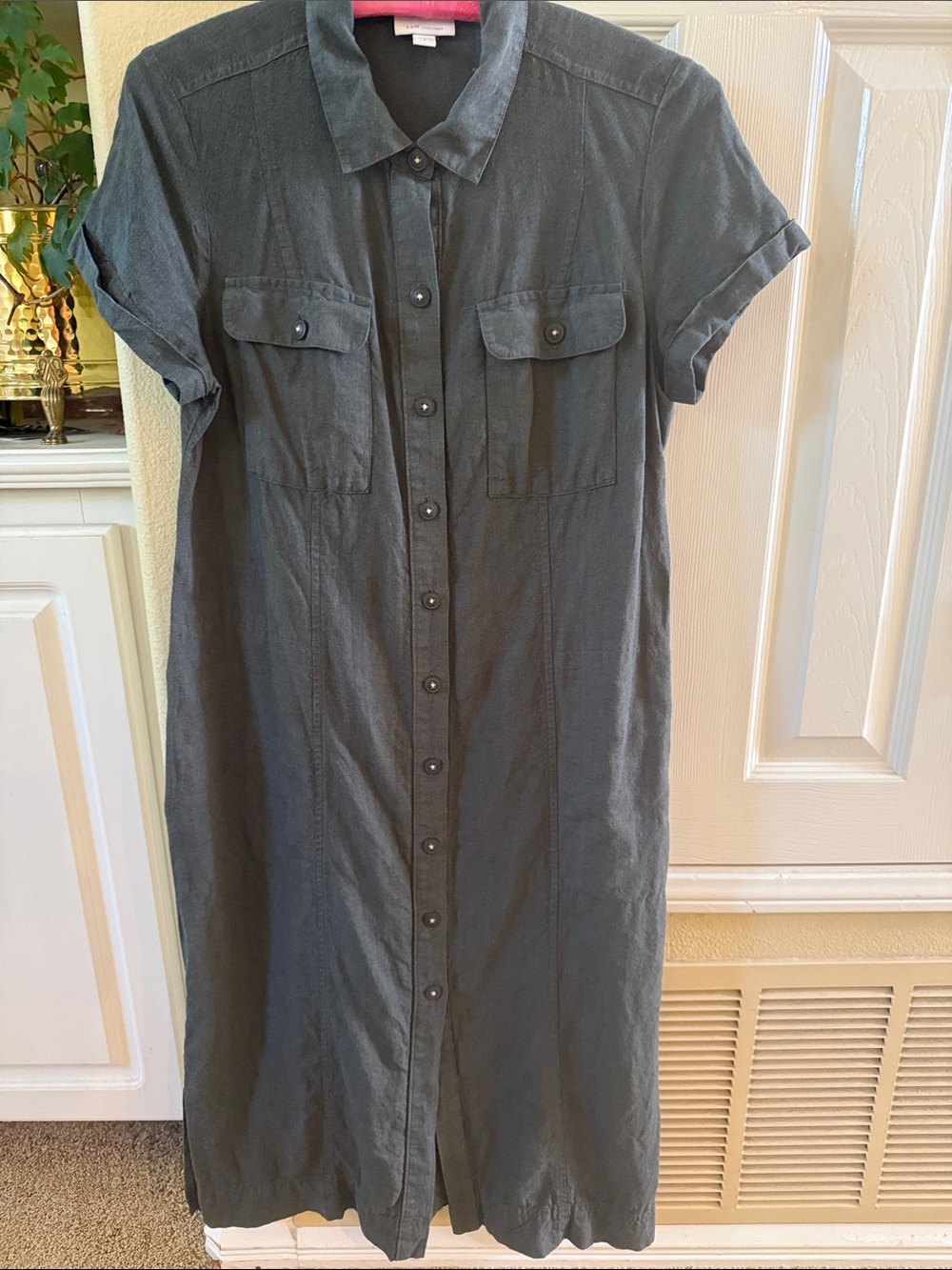 J. Jill Love Linen dark green  Button-Front Midi Shirt Dress small new w/o tags